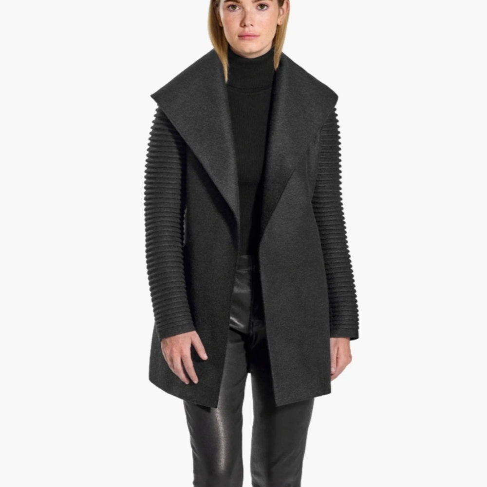 Sentaler Baby Alpaca Shawl Collar Wrap Coat with Ribbed Sleeves